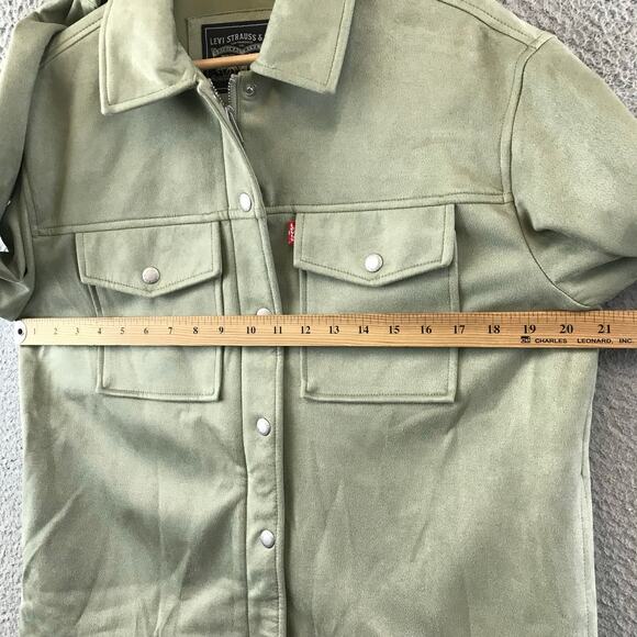 Levi’s Shirt Jacket Women’s XS Green Faux Suede Zip Snap Front Microsuede - Picture 7 of 10